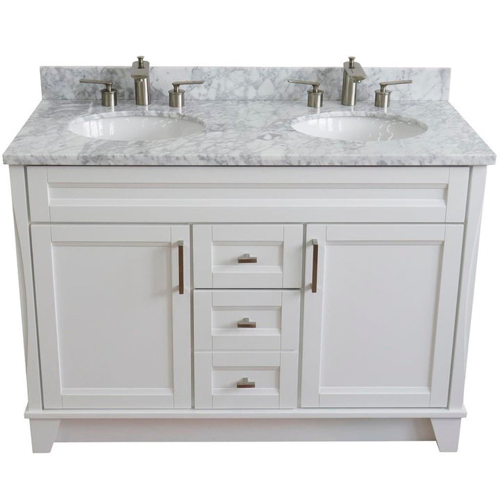 Bellaterra Terni 49" Double Vanity, White, White Carrara Marble Top/Oval Sink