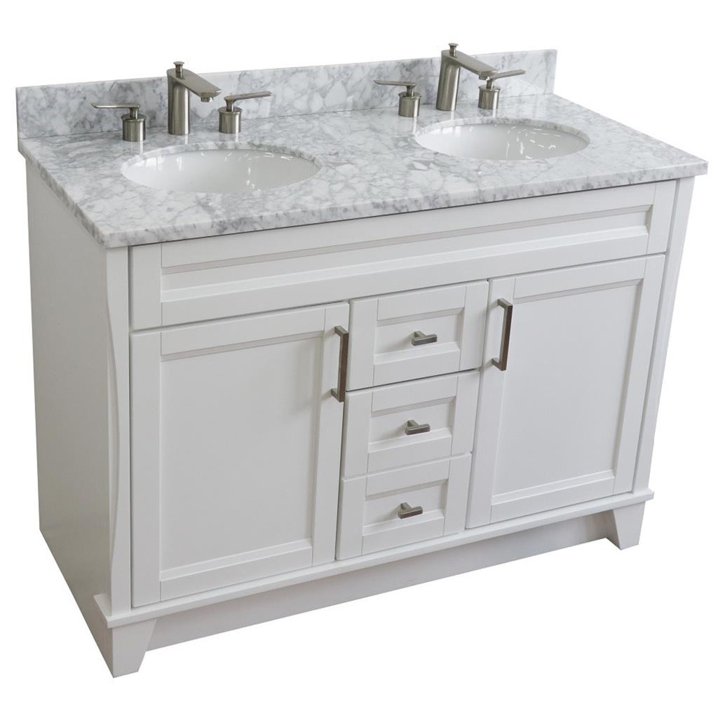 Bellaterra Terni 49" Double Vanity, White, White Carrara Marble Top/Oval Sink