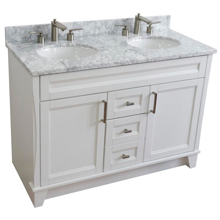 Bellaterra Terni 49" Double Vanity, White, White Carrara Marble Top/Oval Sink