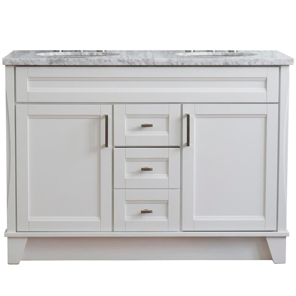 Bellaterra Terni 49" Double Vanity, White, White Carrara Marble Top/Oval Sink