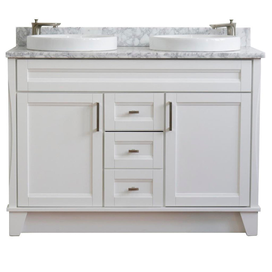 Bellaterra Terni 49" Double Vanity, White, White Carrara Marble Top/Round Sink