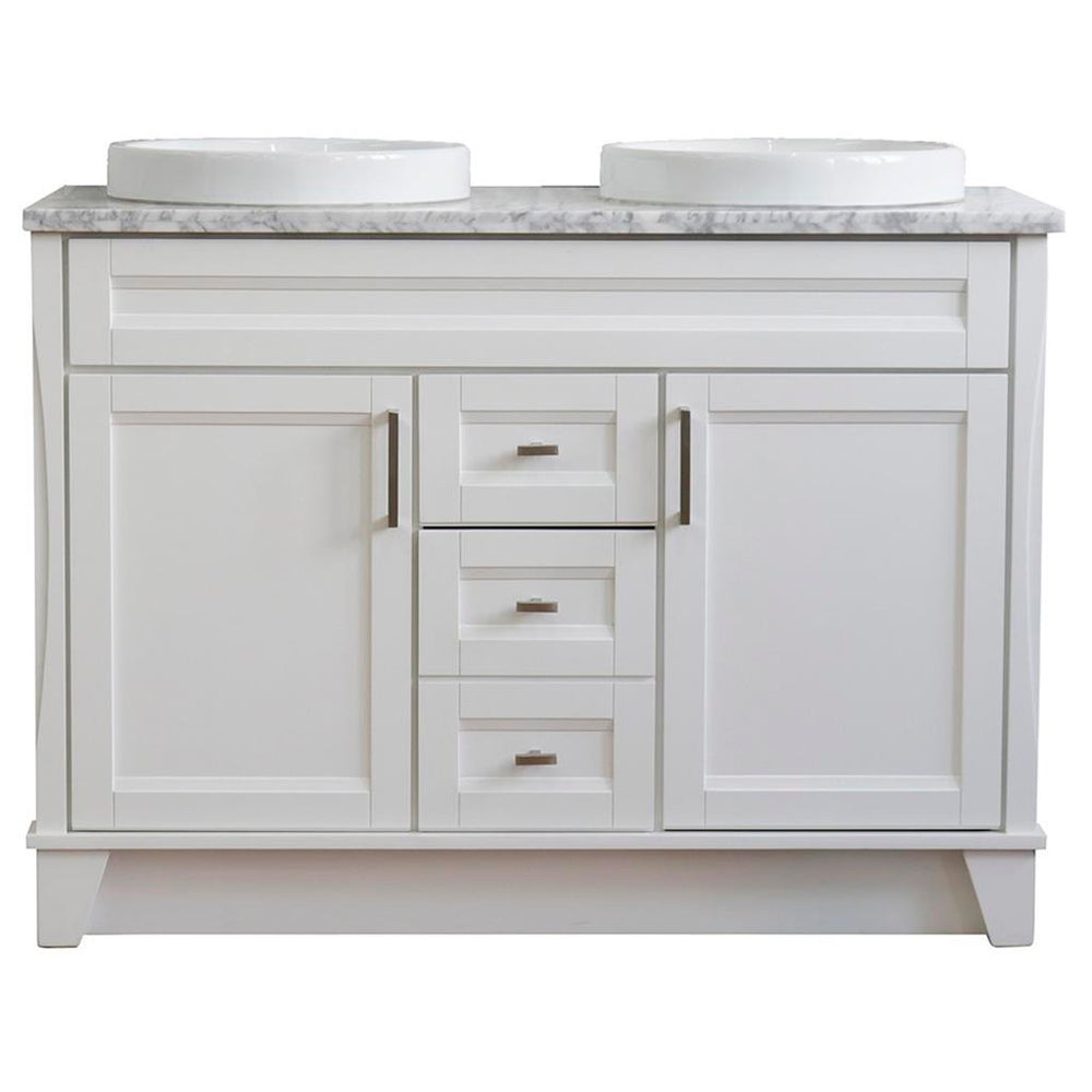 Bellaterra Terni 49" Double Vanity, White, White Carrara Marble Top/Round Sink