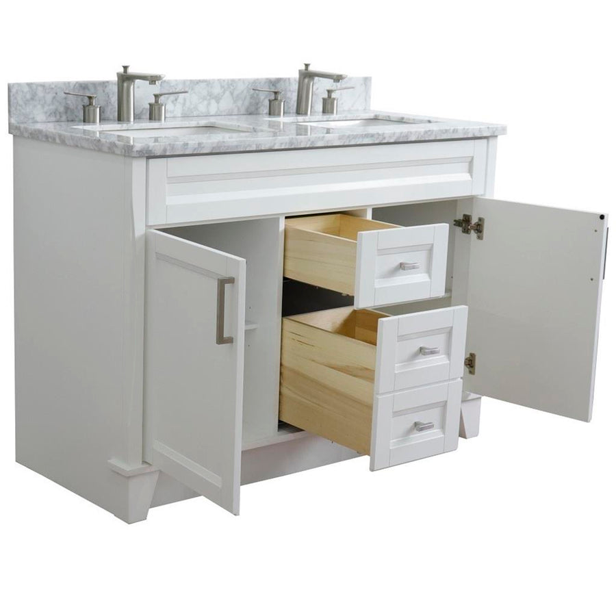 Bellaterra Terni 49" Double Vanity, White, White Carrara Marble Top/Rectangle Sink