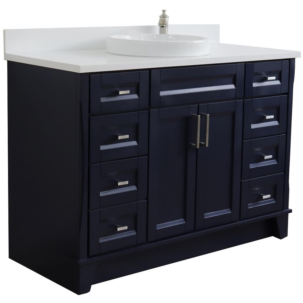 Bellaterra Terni 49" Single Vanity, Blue, White Quartz Top/Round Sink