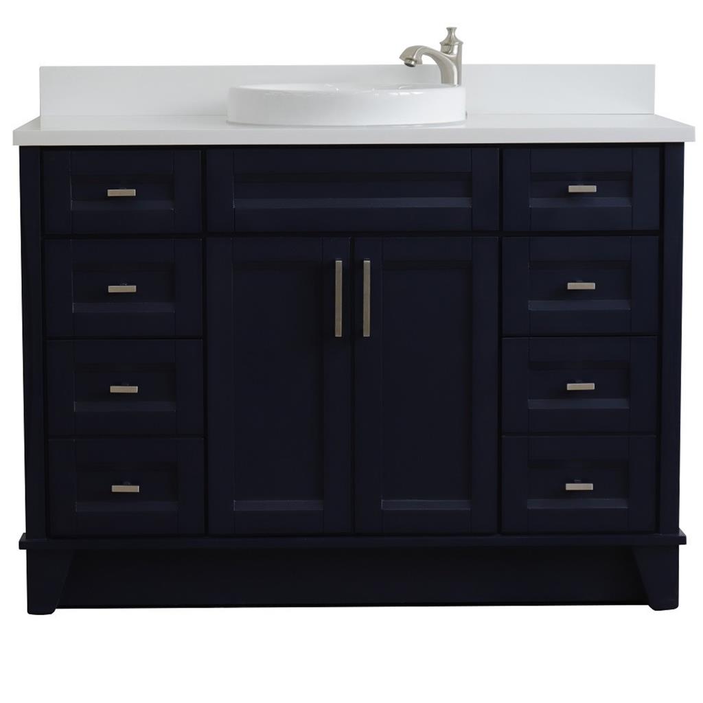 Bellaterra Terni 49" Single Vanity, Blue, White Quartz Top/Round Sink