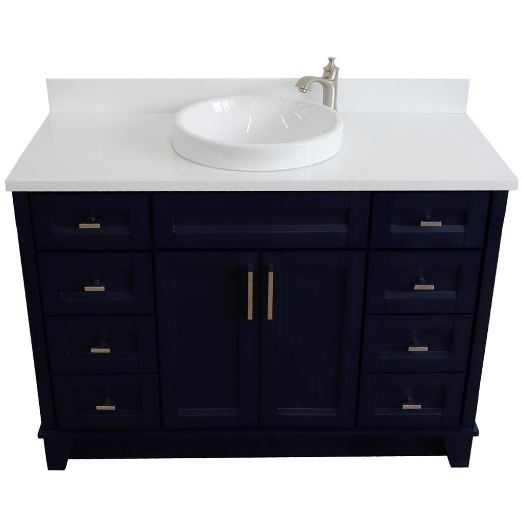 Bellaterra Terni 49" Single Vanity, Blue, White Quartz Top/Round Sink