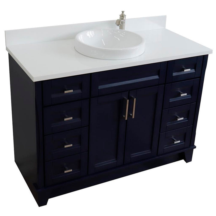 Bellaterra Terni 49" Single Vanity, Blue, White Quartz Top/Round Sink