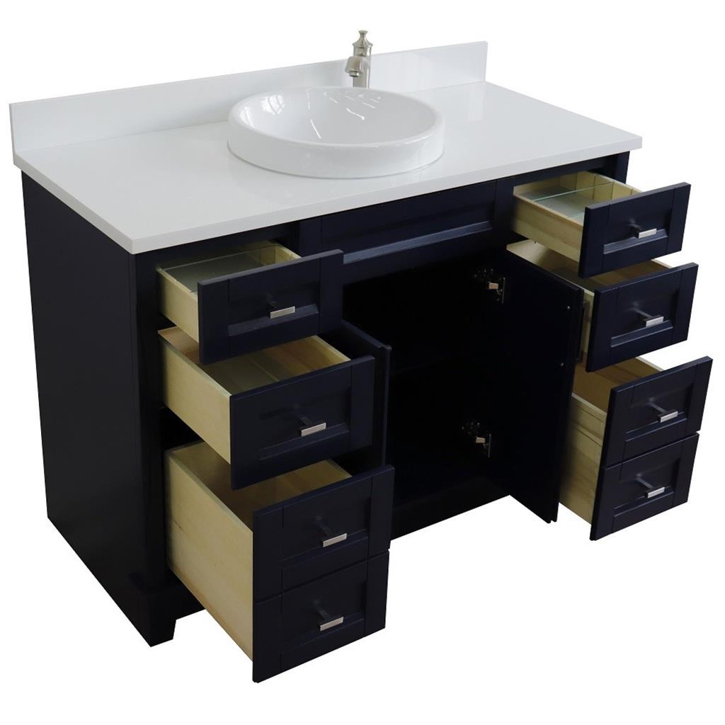 Bellaterra Terni 49" Single Vanity, Blue, White Quartz Top/Round Sink