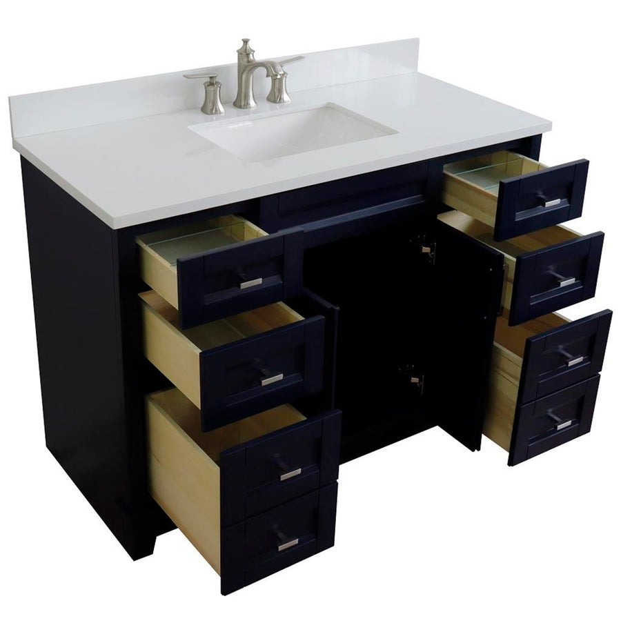 Bellaterra Terni 49" Single Vanity, Blue, White Quartz Top/Rectangle Sink