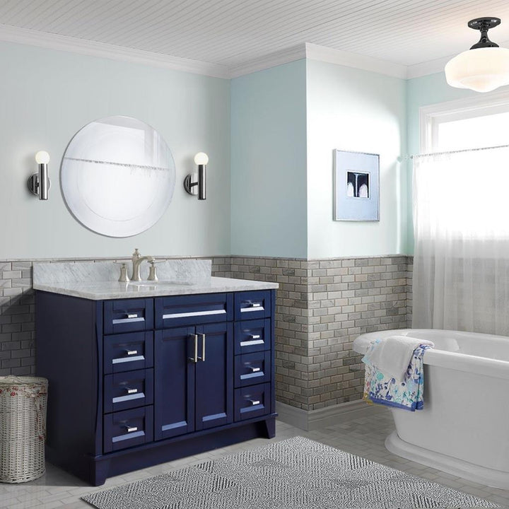 Bellaterra Terni 49" Single Vanity, Blue, White Carrara Marble Top/Oval Sink