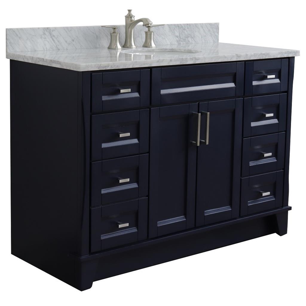 Bellaterra Terni 49" Single Vanity, Blue, White Carrara Marble Top/Oval Sink