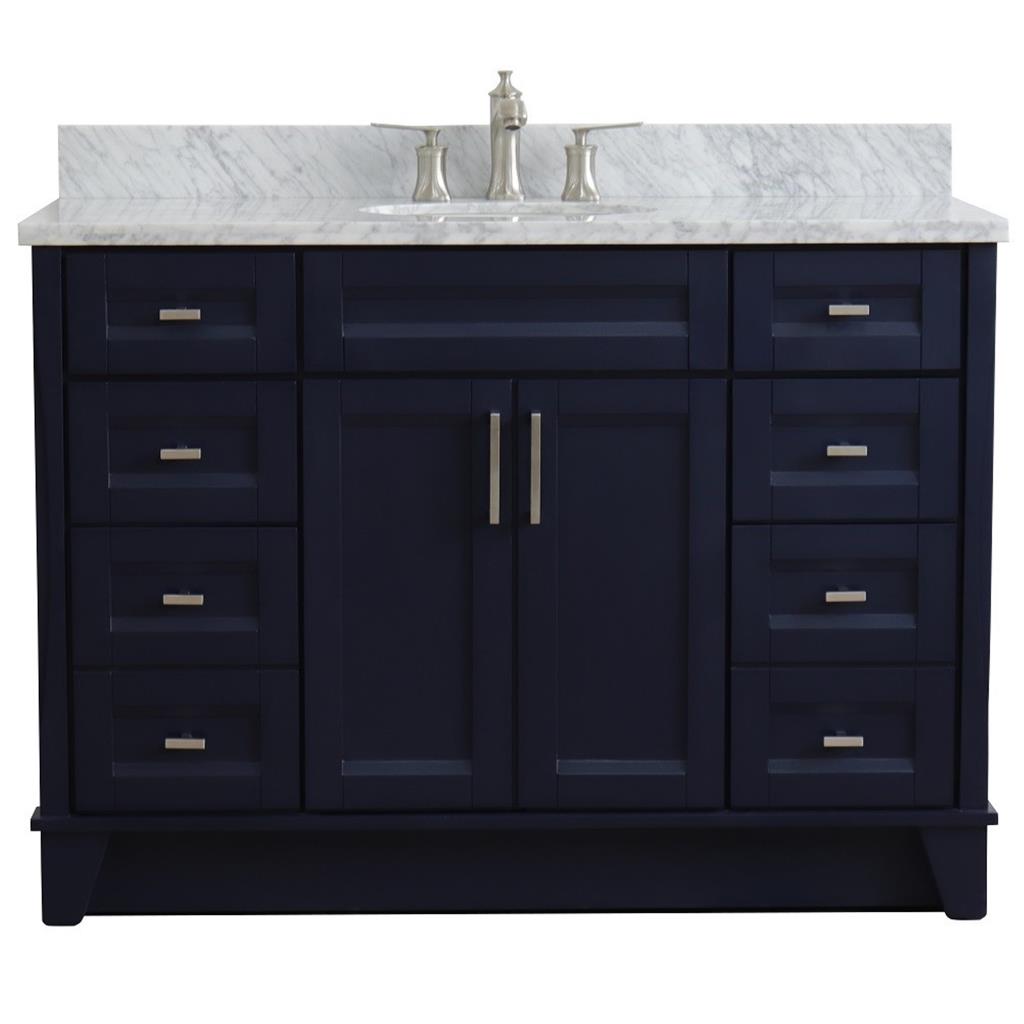 Bellaterra Terni 49" Single Vanity, Blue, White Carrara Marble Top/Oval Sink