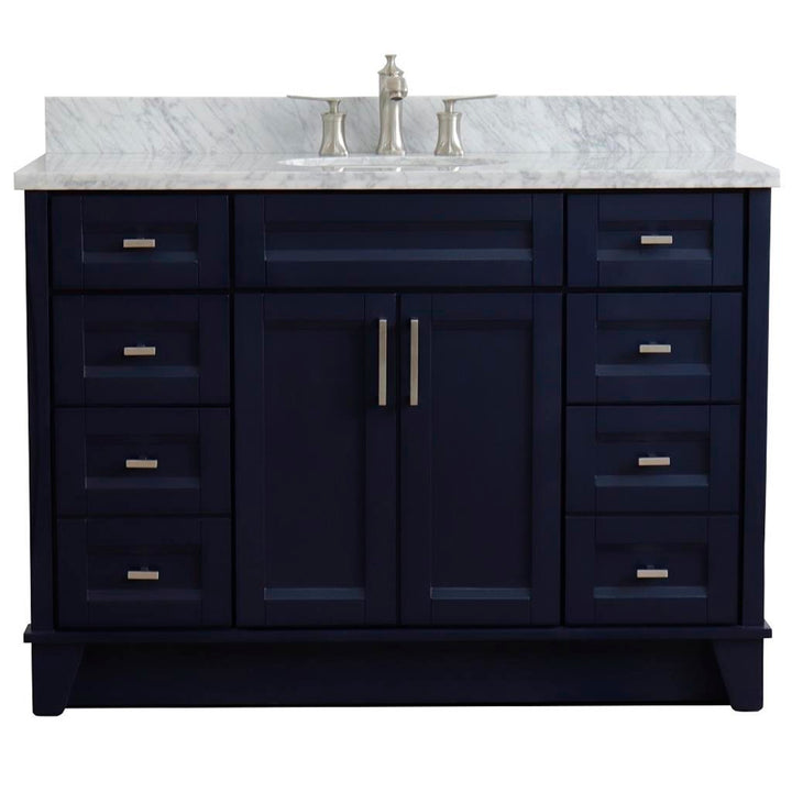 Bellaterra Terni 49" Single Vanity, Blue, White Carrara Marble Top/Oval Sink