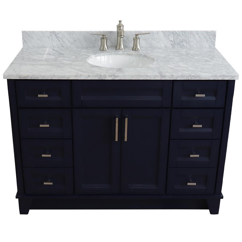 Bellaterra Terni 49" Single Vanity, Blue, White Carrara Marble Top/Oval Sink