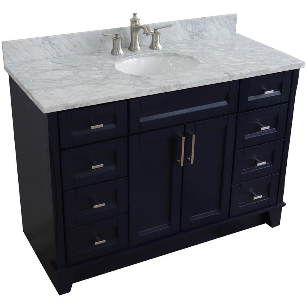 Bellaterra Terni 49" Single Vanity, Blue, White Carrara Marble Top/Oval Sink