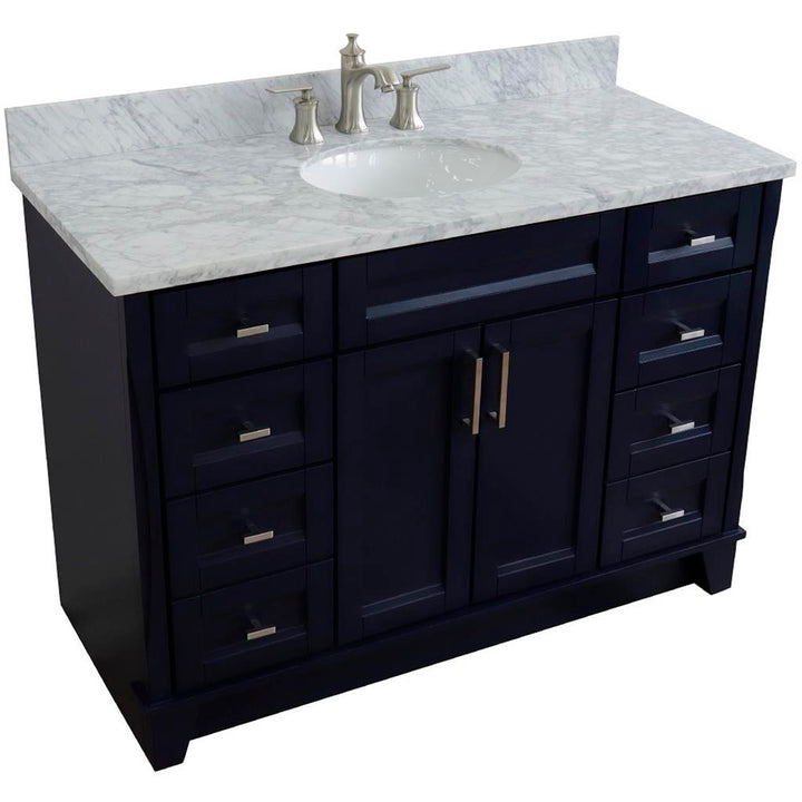 Bellaterra Terni 49" Single Vanity, Blue, White Carrara Marble Top/Oval Sink