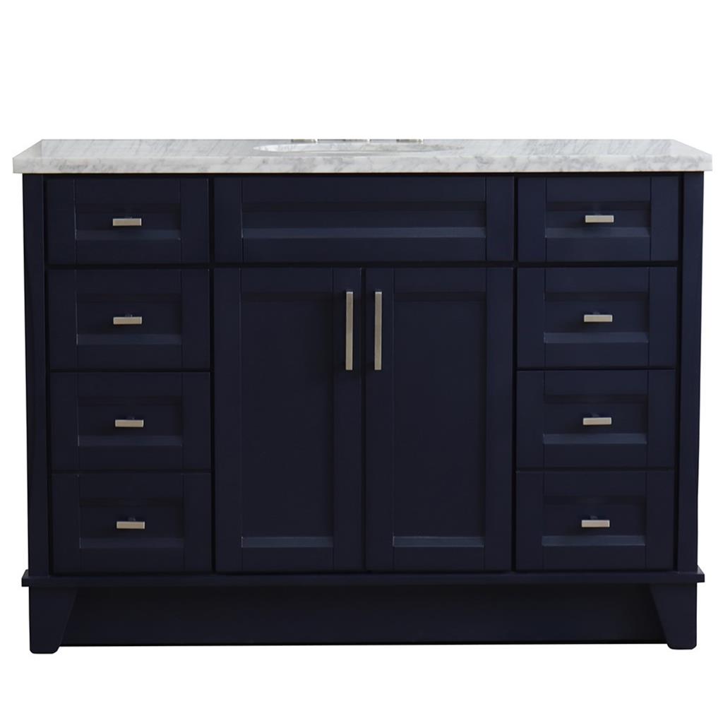 Bellaterra Terni 49" Single Vanity, Blue, White Carrara Marble Top/Oval Sink