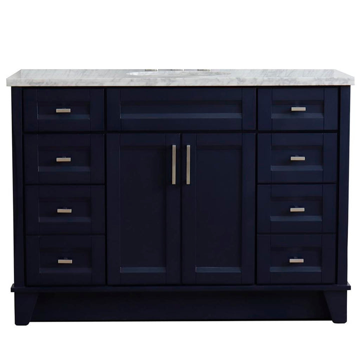 Bellaterra Terni 49" Single Vanity, Blue, White Carrara Marble Top/Oval Sink