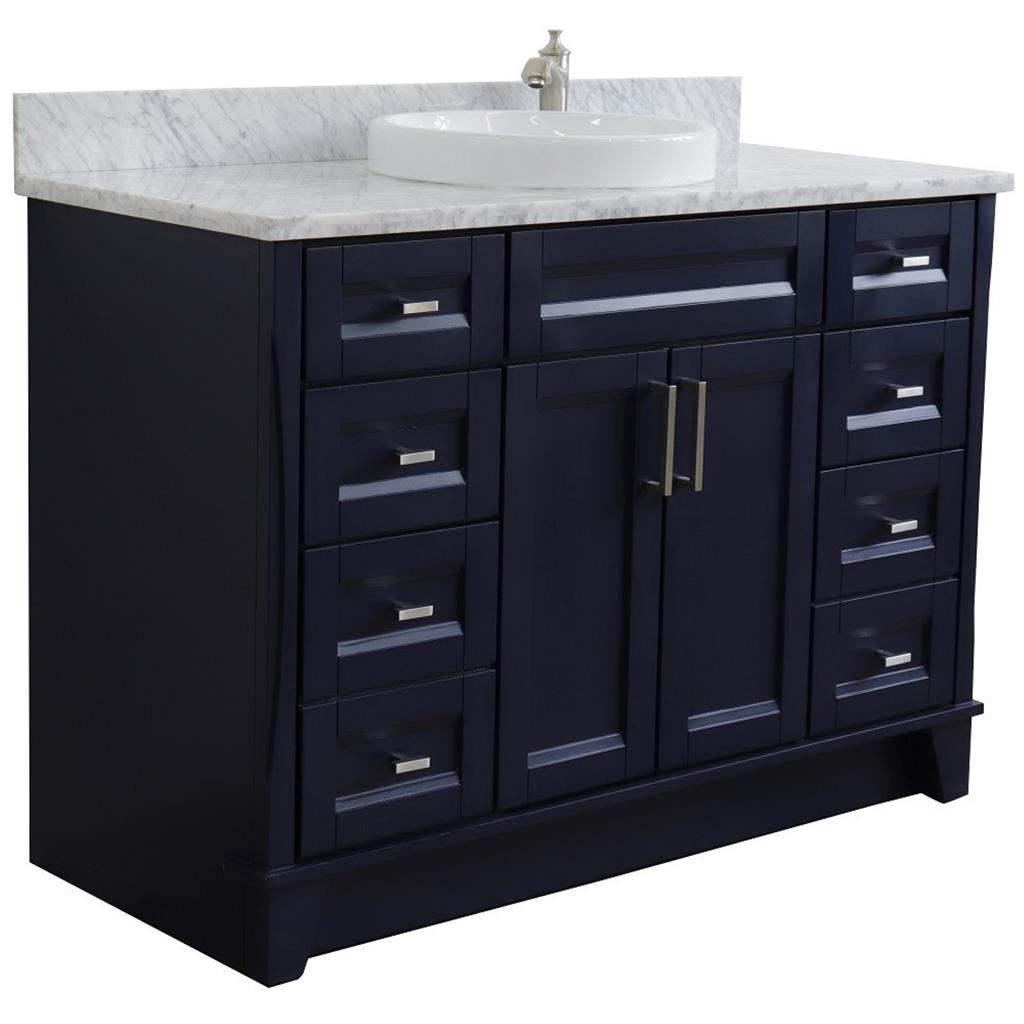 Bellaterra Terni 49" Single Vanity, Blue, White Carrara Marble Top/Round Sink