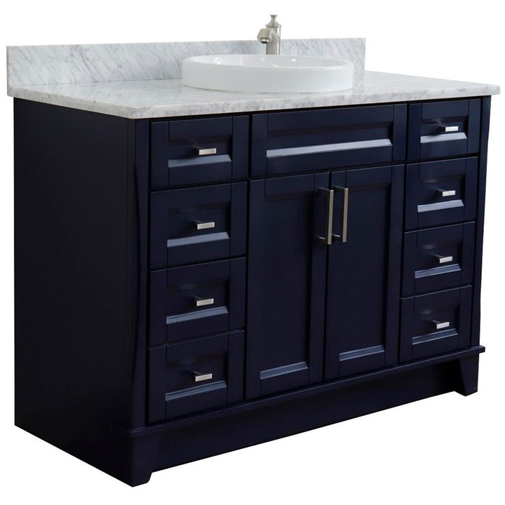 Bellaterra Terni 49" Single Vanity, Blue, White Carrara Marble Top/Round Sink