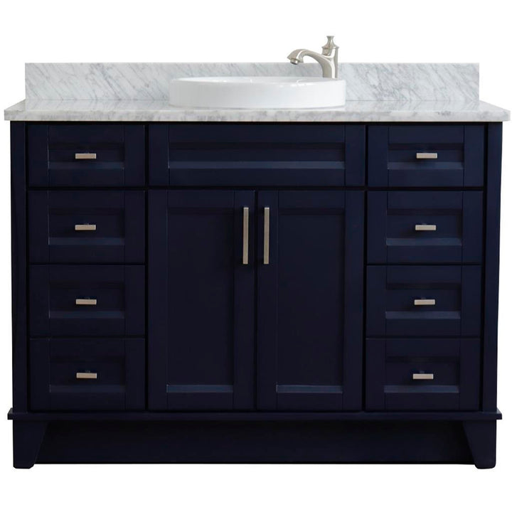 Bellaterra Terni 49" Single Vanity, Blue, White Carrara Marble Top/Round Sink