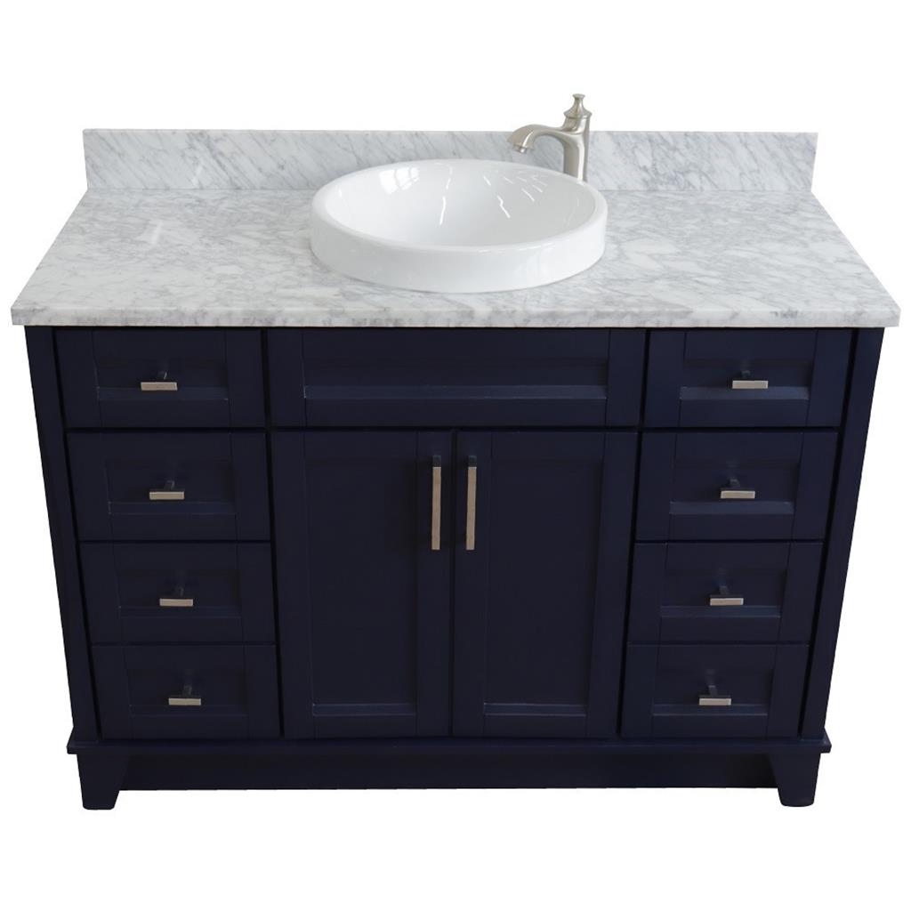 Bellaterra Terni 49" Single Vanity, Blue, White Carrara Marble Top/Round Sink