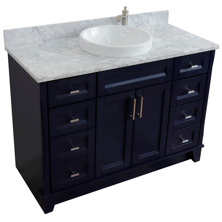 Bellaterra Terni 49" Single Vanity, Blue, White Carrara Marble Top/Round Sink