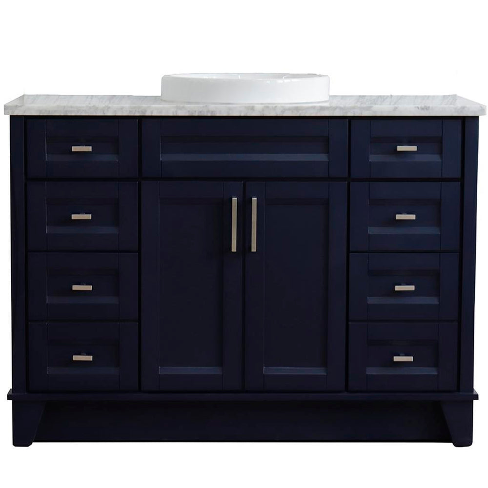 Bellaterra Terni 49" Single Vanity, Blue, White Carrara Marble Top/Round Sink