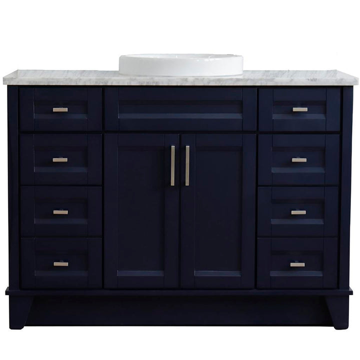 Bellaterra Terni 49" Single Vanity, Blue, White Carrara Marble Top/Round Sink