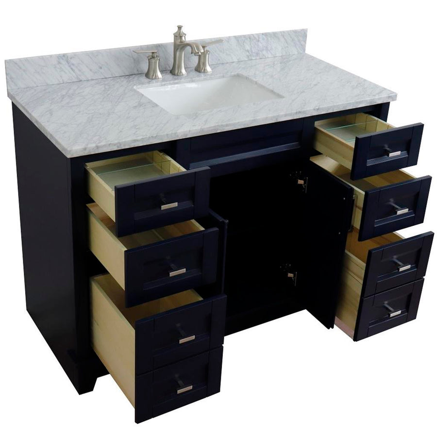 Bellaterra Terni 49" Single Vanity, Blue, White Carrara Marble Top/Rectangle Sink