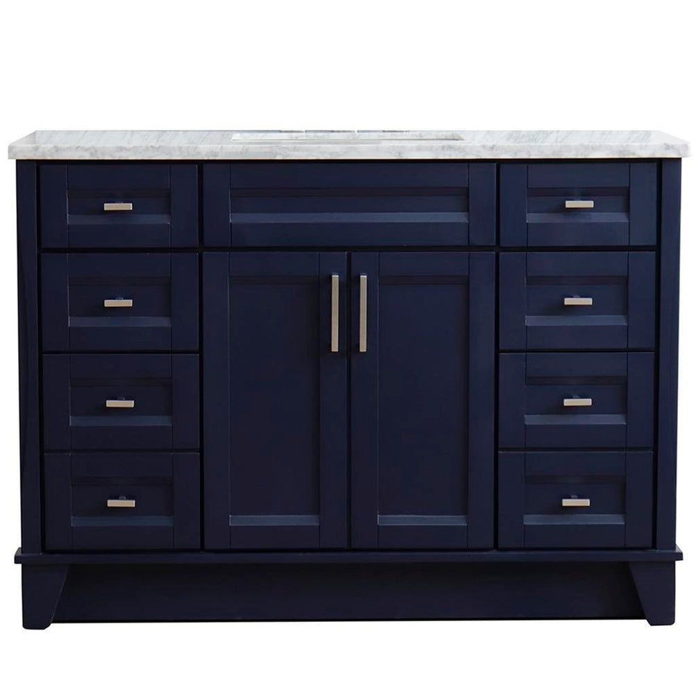 Bellaterra Terni 49" Single Vanity, Blue, White Carrara Marble Top/Rectangle Sink