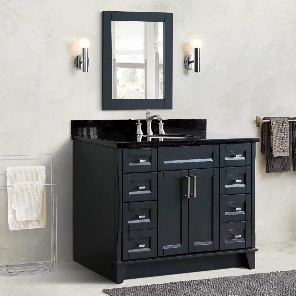 Bellaterra Terni 49" Single Vanity, Dark Gray, Black Galaxy Granite Top/Oval Sink