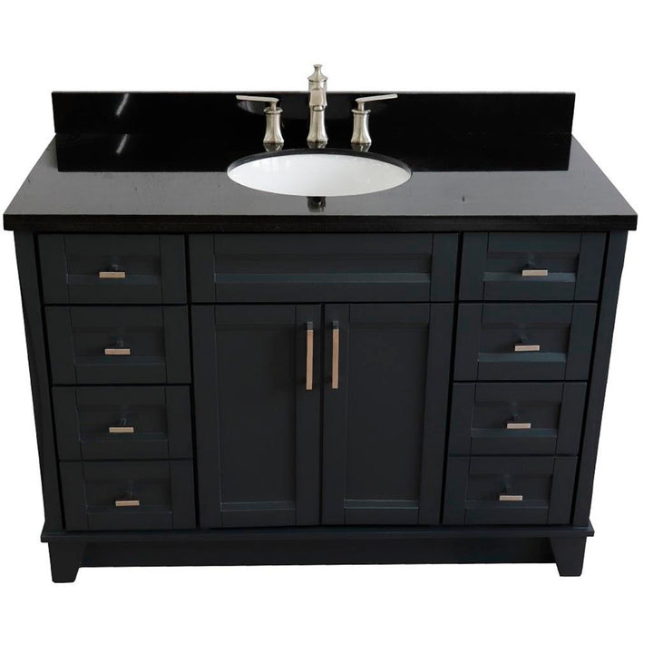 Bellaterra Terni 49" Single Vanity, Dark Gray, Black Galaxy Granite Top/Oval Sink