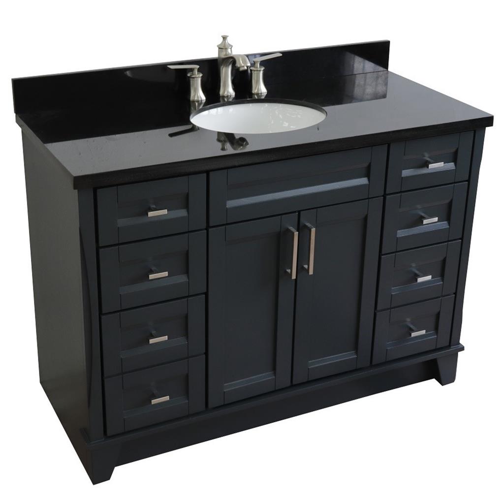 Bellaterra Terni 49" Single Vanity, Dark Gray, Black Galaxy Granite Top/Oval Sink