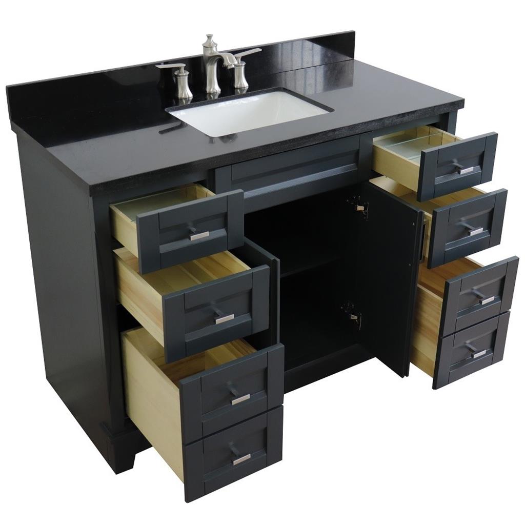 Bellaterra Terni 49" Single Vanity, Dark Gray, Black Galaxy Granite Top/Rectangle Sink