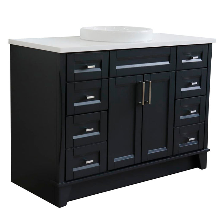 Bellaterra Terni 49" Single Vanity, Dark Gray, White Quartz Top/Round Sink