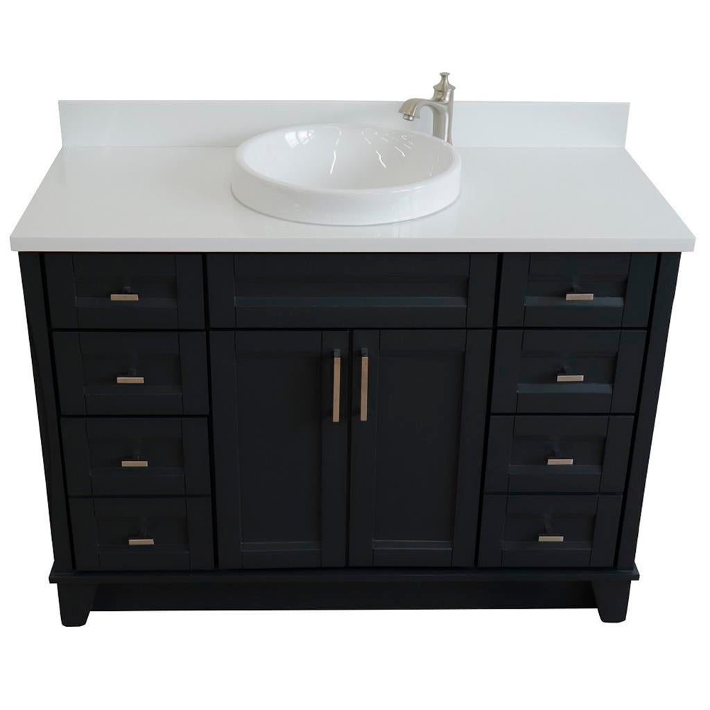 Bellaterra Terni 49" Single Vanity, Dark Gray, White Quartz Top/Round Sink