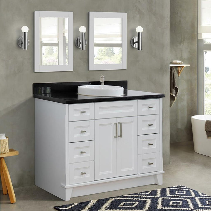 Bellaterra Terni 49" Single Vanity, White, Black Galaxy Granite Top/Round Sink