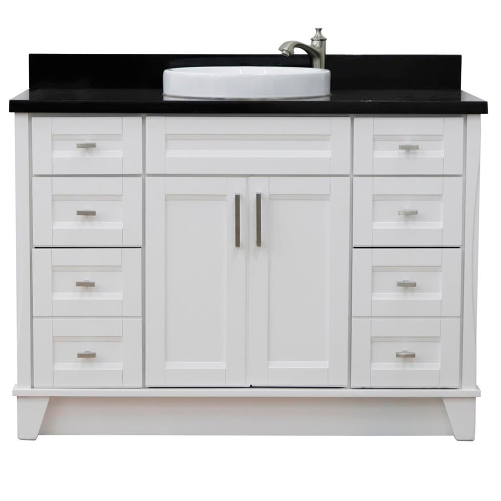 Bellaterra Terni 49" Single Vanity, White, Black Galaxy Granite Top/Round Sink