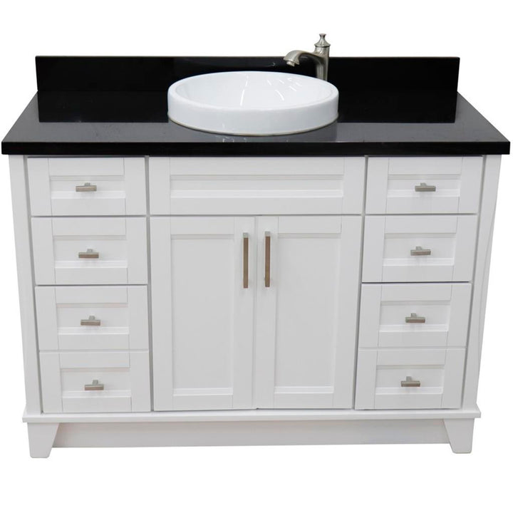 Bellaterra Terni 49" Single Vanity, White, Black Galaxy Granite Top/Round Sink