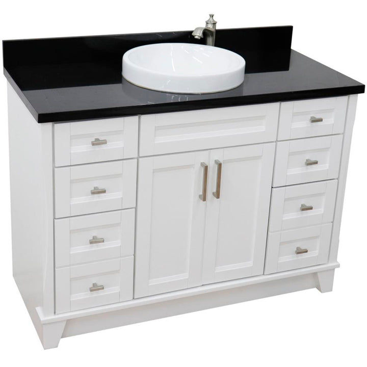 Bellaterra Terni 49" Single Vanity, White, Black Galaxy Granite Top/Round Sink