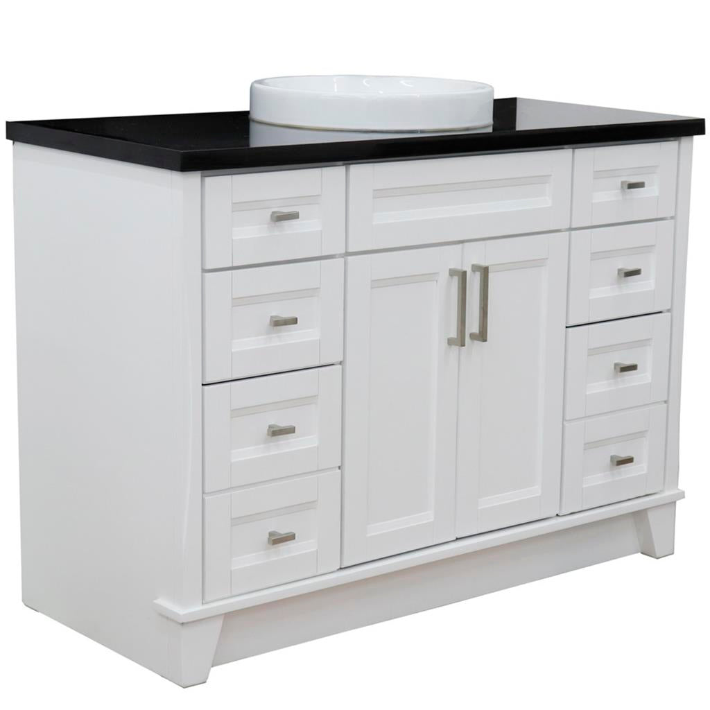 Bellaterra Terni 49" Single Vanity, White, Black Galaxy Granite Top/Round Sink