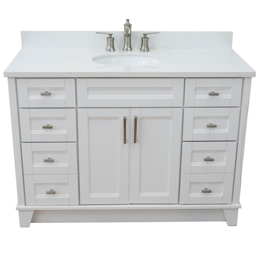 Bellaterra Terni 49" Single Vanity, White, White Quartz Top/Oval Sink