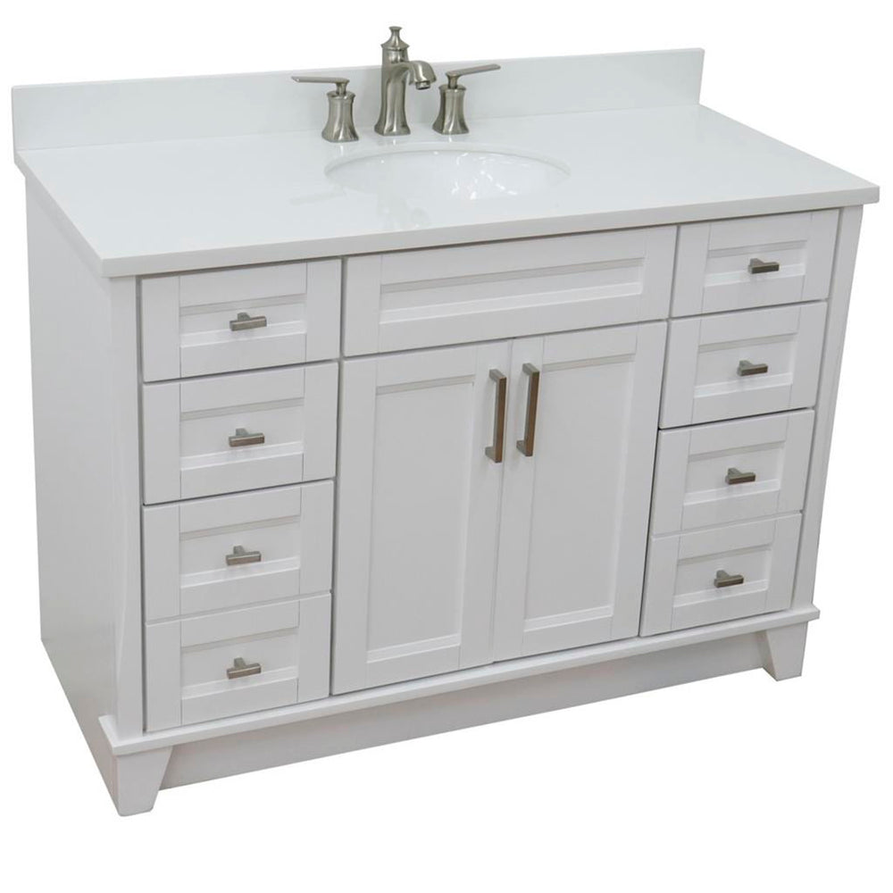 Bellaterra Terni 49" Single Vanity, White, White Quartz Top/Oval Sink