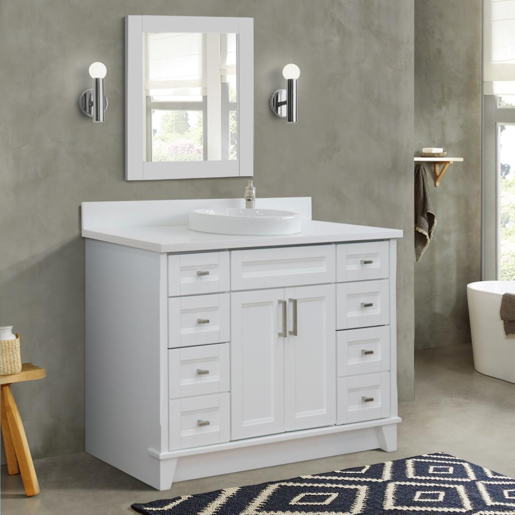 Bellaterra Terni 49" Single Vanity, White, White Quartz Top/Round Sink