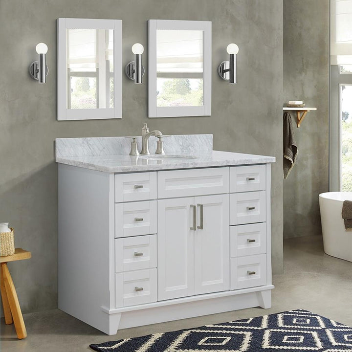 Bellaterra Terni 49" Single Vanity, White, White Carrara Marble Top/Oval Sink