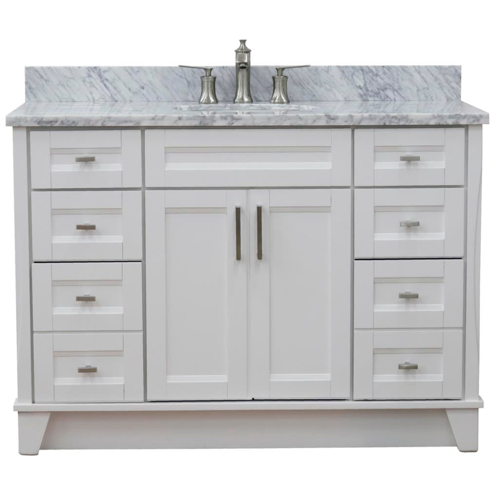 Bellaterra Terni 49" Single Vanity, White, White Carrara Marble Top/Oval Sink