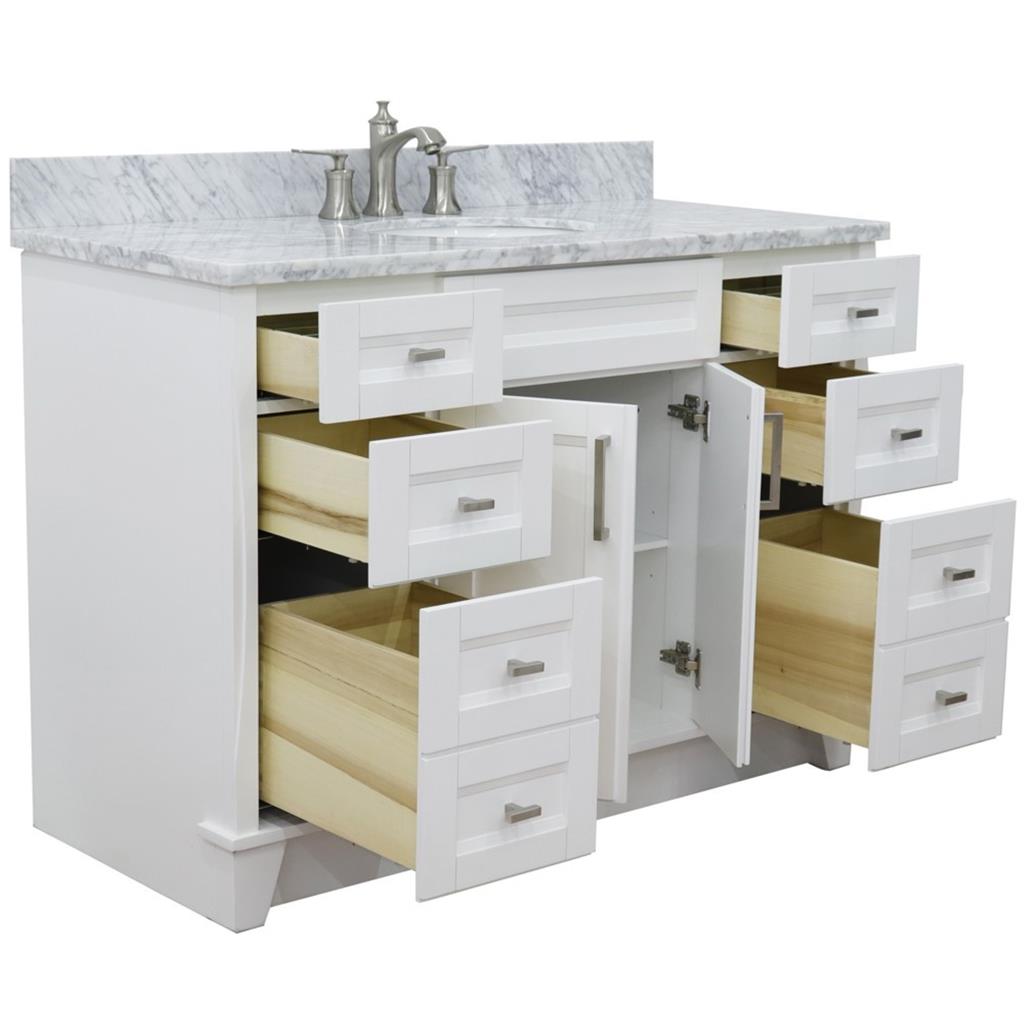 Bellaterra Terni 49" Single Vanity, White, White Carrara Marble Top/Oval Sink