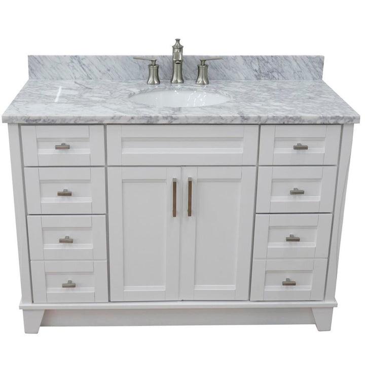 Bellaterra Terni 49" Single Vanity, White, White Carrara Marble Top/Oval Sink