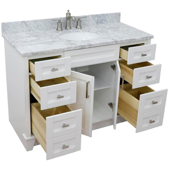 Bellaterra Terni 49" Single Vanity, White, White Carrara Marble Top/Oval Sink